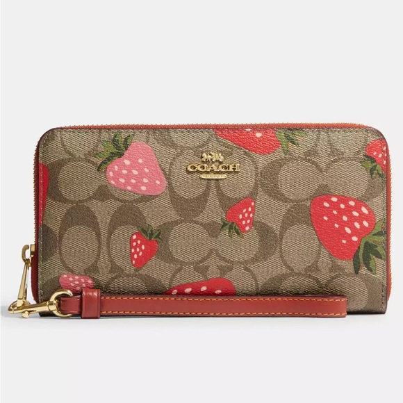NWT-Coach-Long Zip Around Wallet-Signature Canvas & Wild Strawberry🍓Print-$318 - Picture 5 of 8